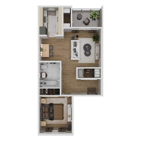 Floor plan for 1 bed, 1 bath, 700 sqft
